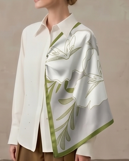 White Magnolia Silk Scarf