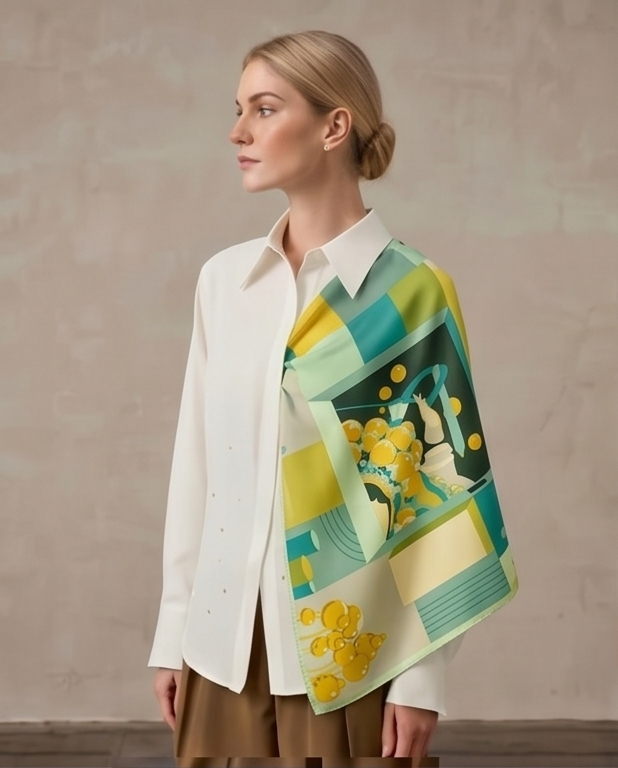 Citrus Floral Patchwork Silk Scarf