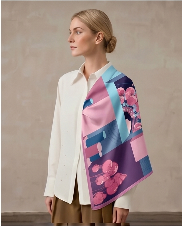 Cherry Blossom Patchwork Silk Scarf