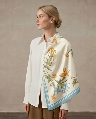 Golden Narcissus Silk Scarf