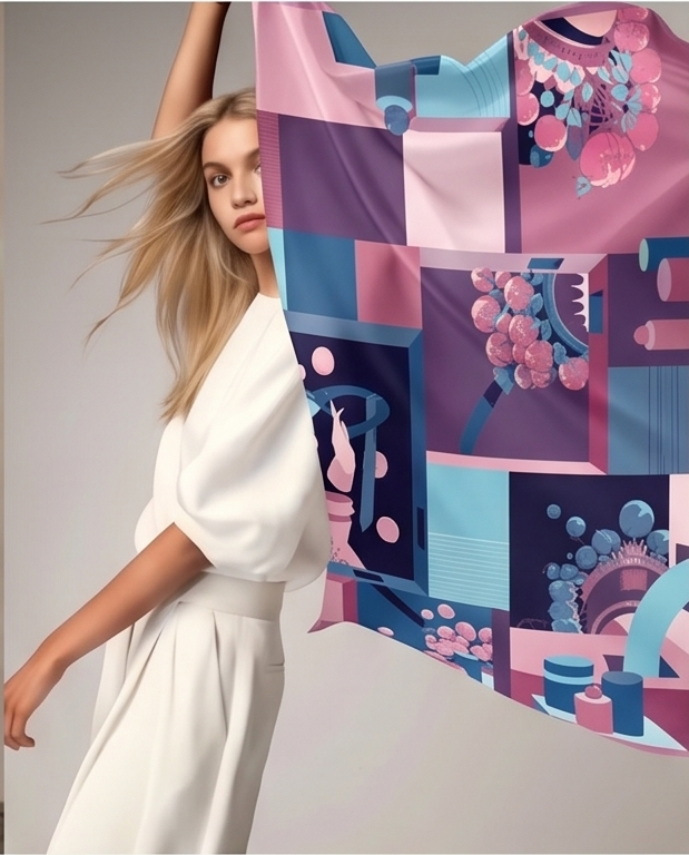Cherry Blossom Patchwork Silk Scarf