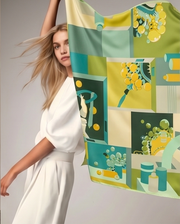 Citrus Floral Patchwork Silk Scarf