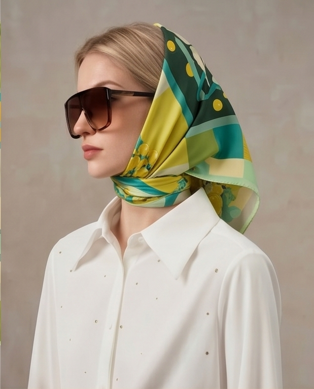 Citrus Floral Patchwork Silk Scarf
