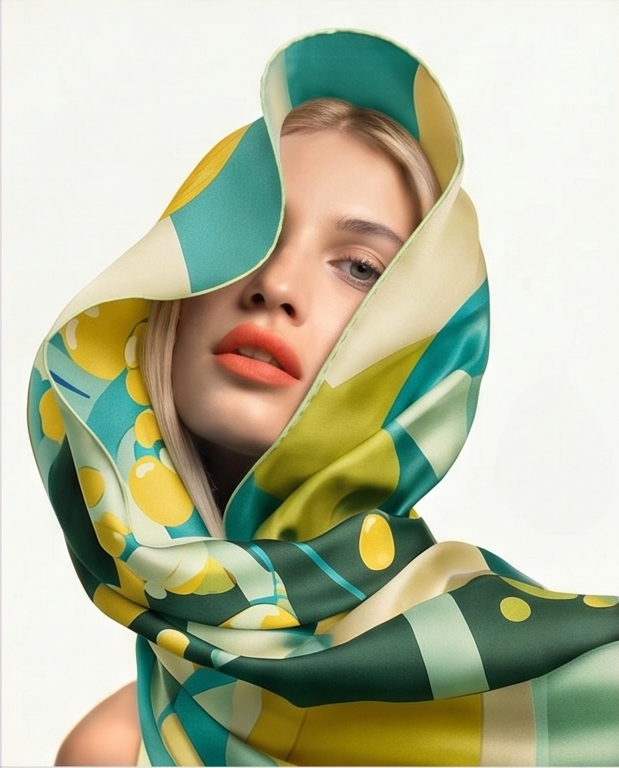 Citrus Floral Patchwork Silk Scarf