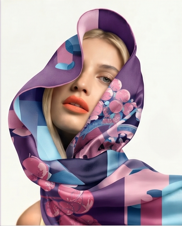Cherry Blossom Patchwork Silk Scarf