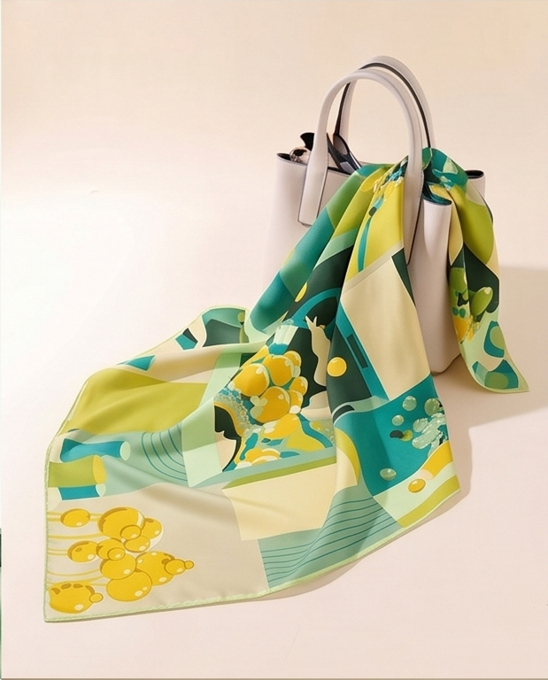 Citrus Floral Patchwork Silk Scarf
