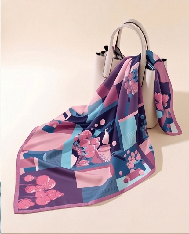 Cherry Blossom Patchwork Silk Scarf