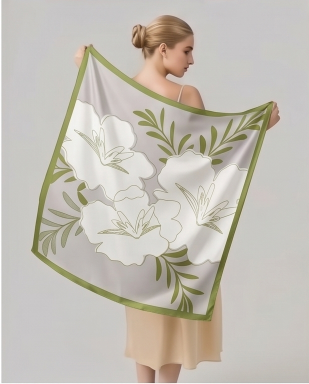 White Magnolia Silk Scarf