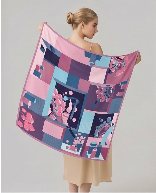 Cherry Blossom Patchwork Silk Scarf