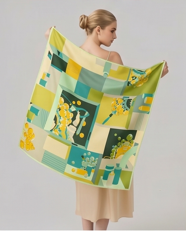 Citrus Floral Patchwork Silk Scarf