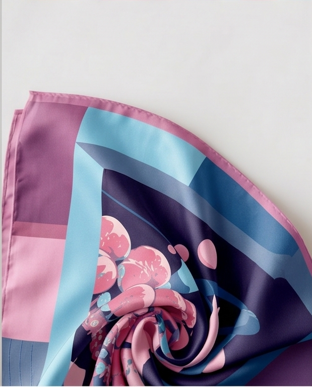 Cherry Blossom Patchwork Silk Scarf