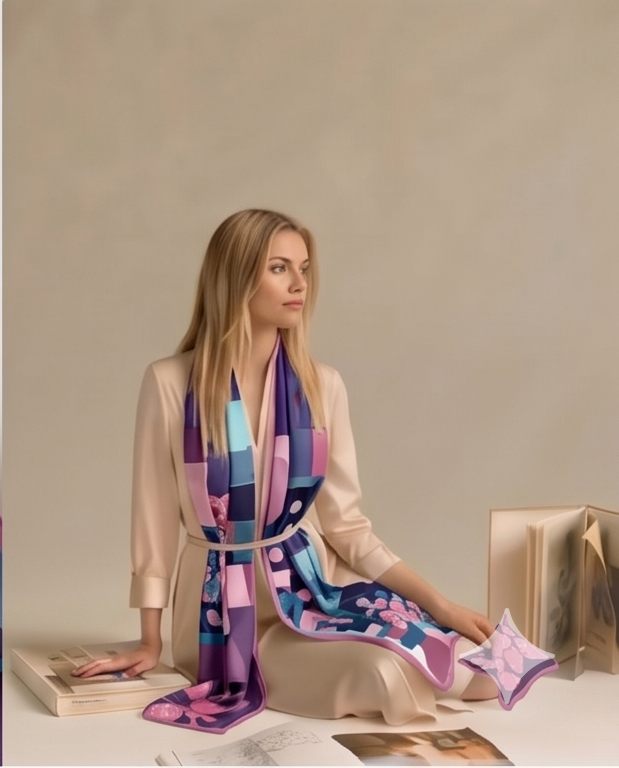 Cherry Blossom Patchwork Silk Scarf