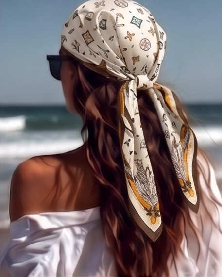 Four-Leaf Feather & Medallion Silk Scarf- 68x68