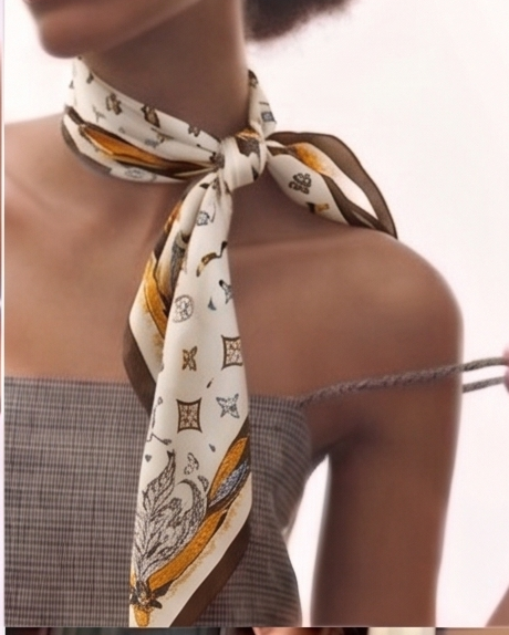 Four-Leaf Feather & Medallion Silk Scarf- 68x68