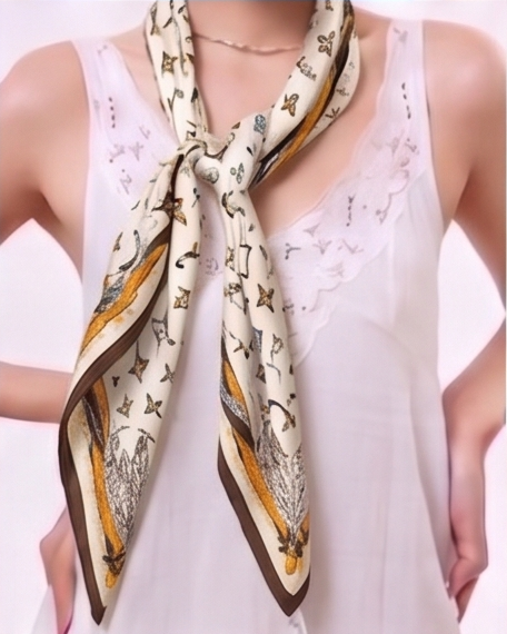 Four-Leaf Feather & Medallion Silk Scarf- 68x68