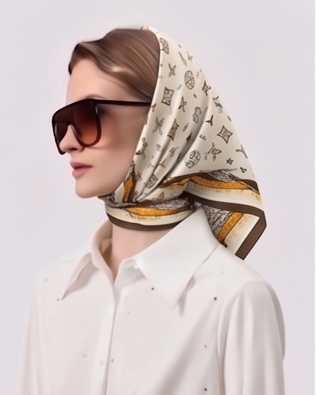 Four-Leaf Feather & Medallion Silk Scarf- 68x68