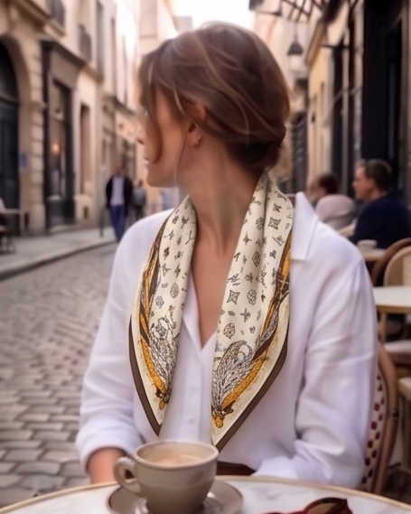 Four-Leaf Feather & Medallion Silk Scarf- 68x68