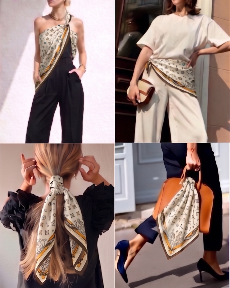 Four-Leaf Feather & Medallion Silk Scarf- 68x68