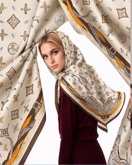 Four-Leaf Feather & Medallion Silk Scarf- 68x68