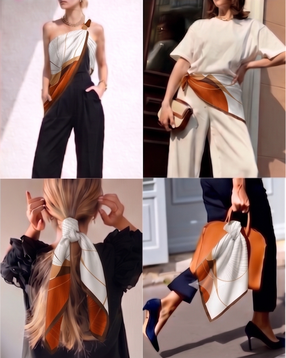 Geometry Fantasy Linear Curve Silk Scarf- 68x68