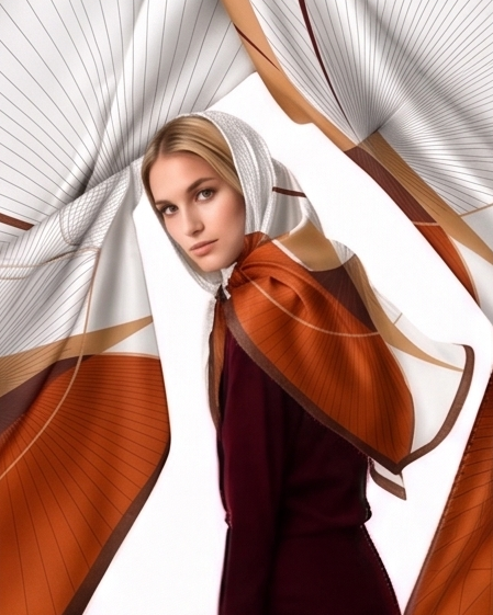 Geometry Fantasy Linear Curve Silk Scarf- 68x68