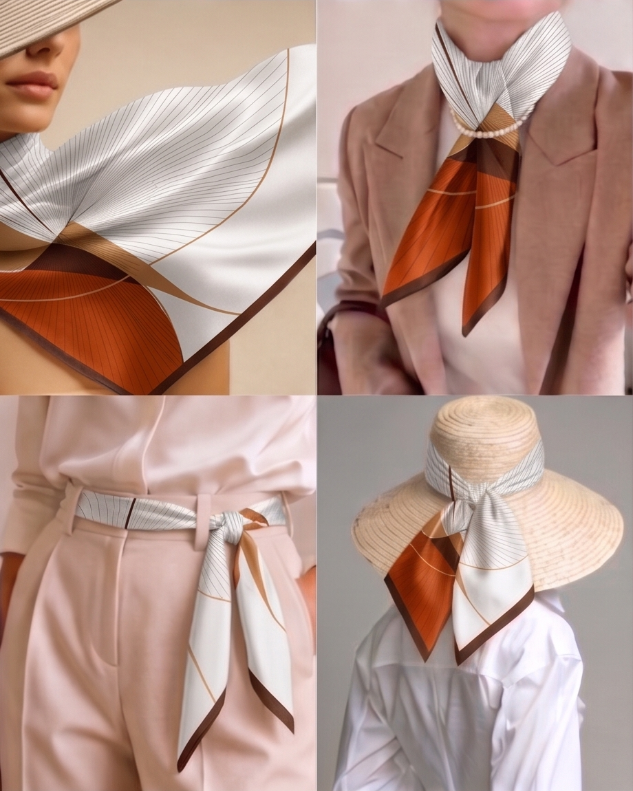 Geometry Fantasy Linear Curve Silk Scarf- 68x68