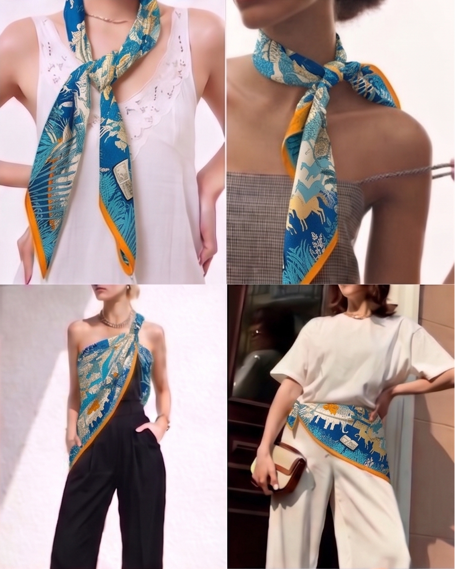 Blue Jungle Azure Menagerie Silk Scarf- 68x68