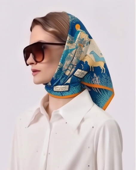 Blue Jungle Azure Menagerie Silk Scarf- 68x68
