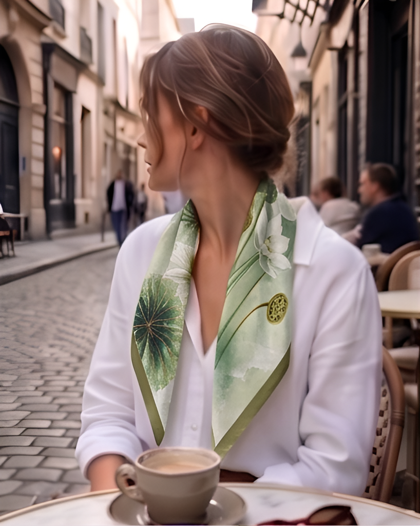 Sage Lotus Pond Silk Scarf- 68x68