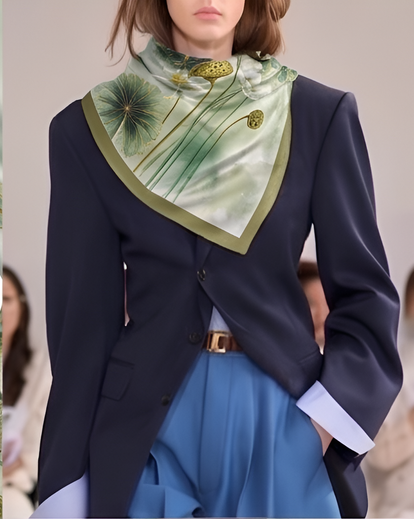 Sage Lotus Pond Silk Scarf- 68x68