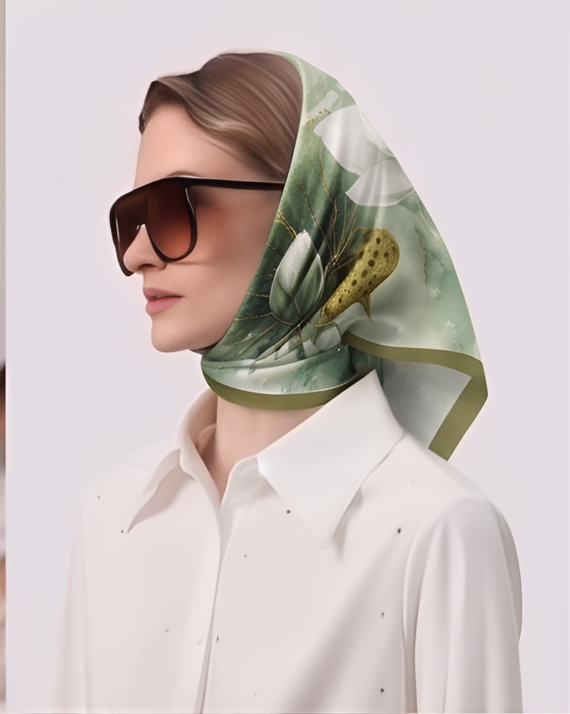 Sage Lotus Pond Silk Scarf- 68x68