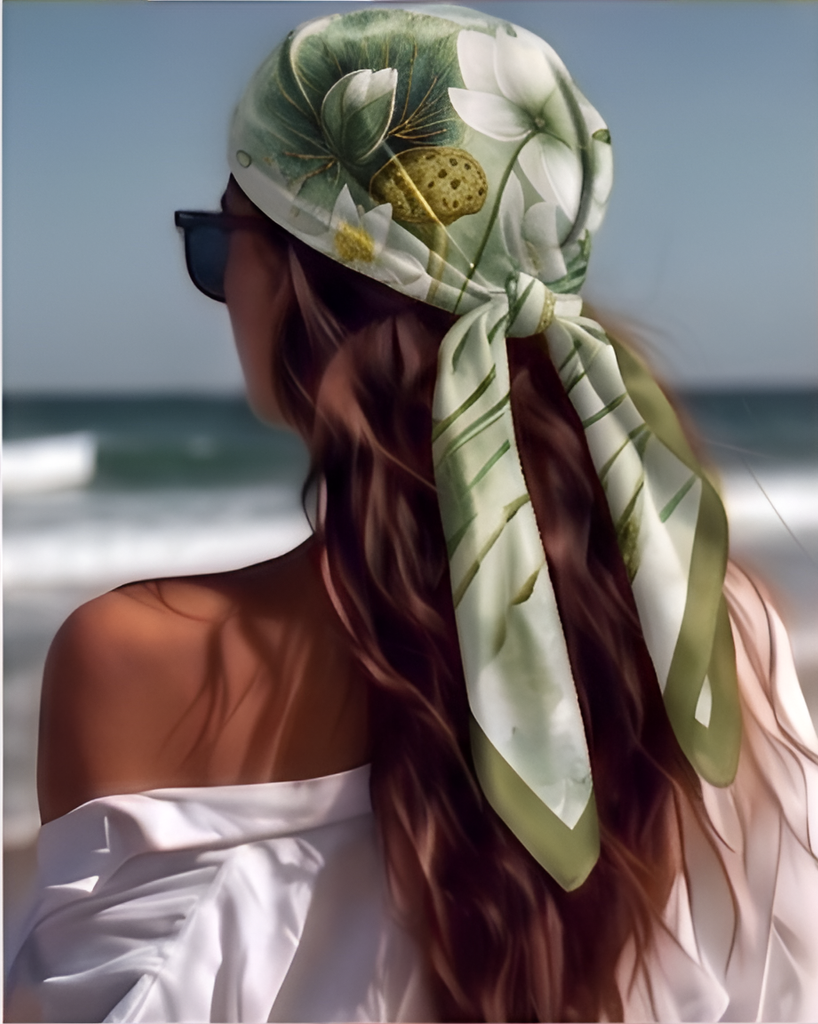 Sage Lotus Pond Silk Scarf- 68x68