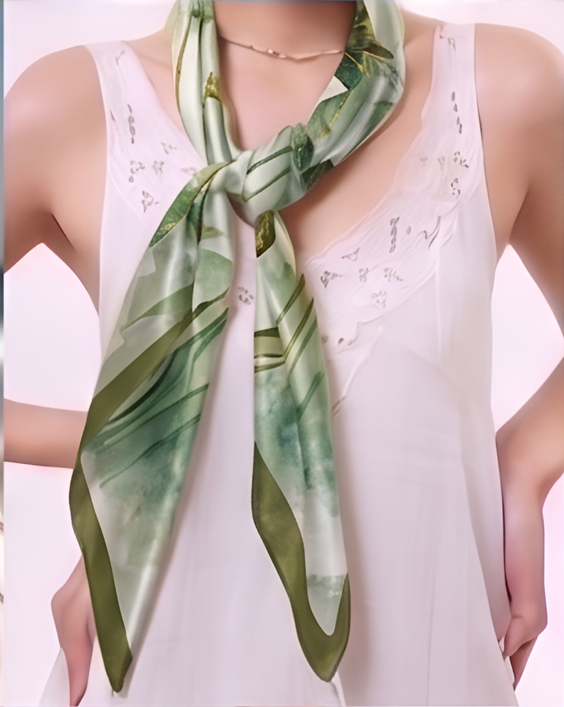 Sage Lotus Pond Silk Scarf- 68x68