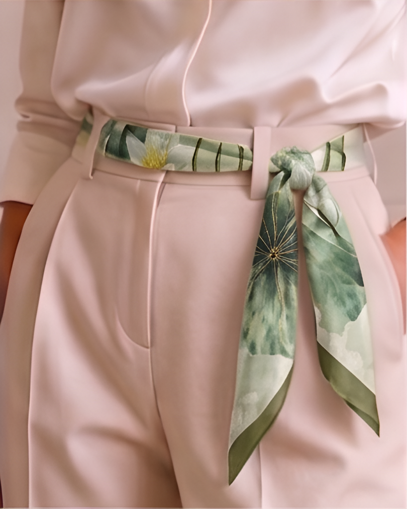 Sage Lotus Pond Silk Scarf- 68x68