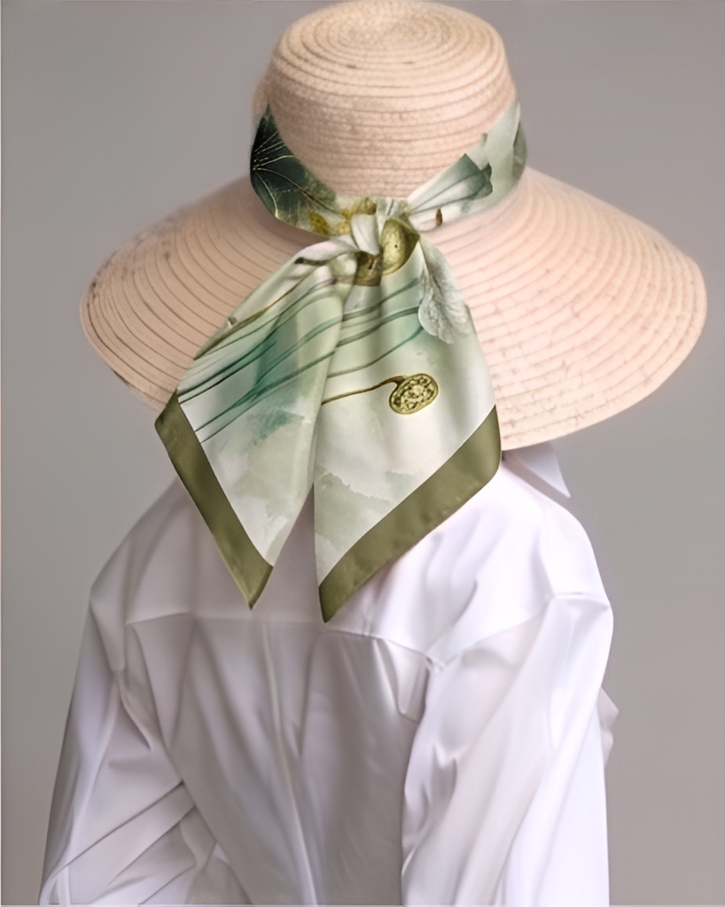 Sage Lotus Pond Silk Scarf- 68x68