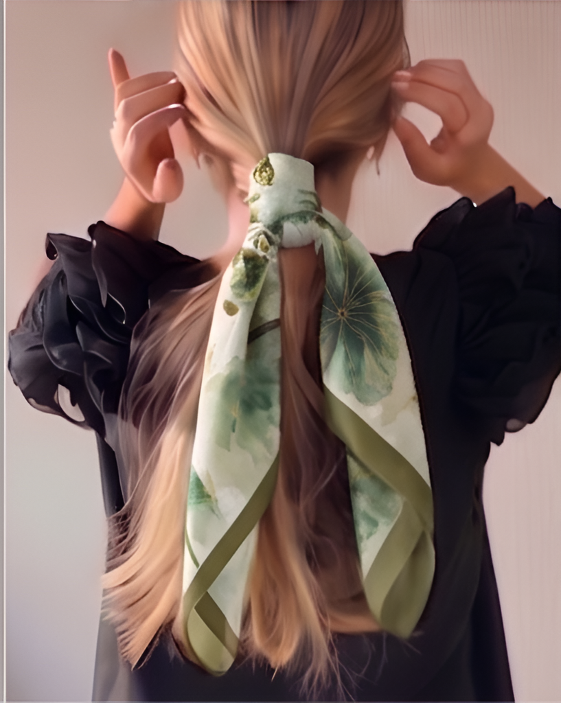 Sage Lotus Pond Silk Scarf- 68x68