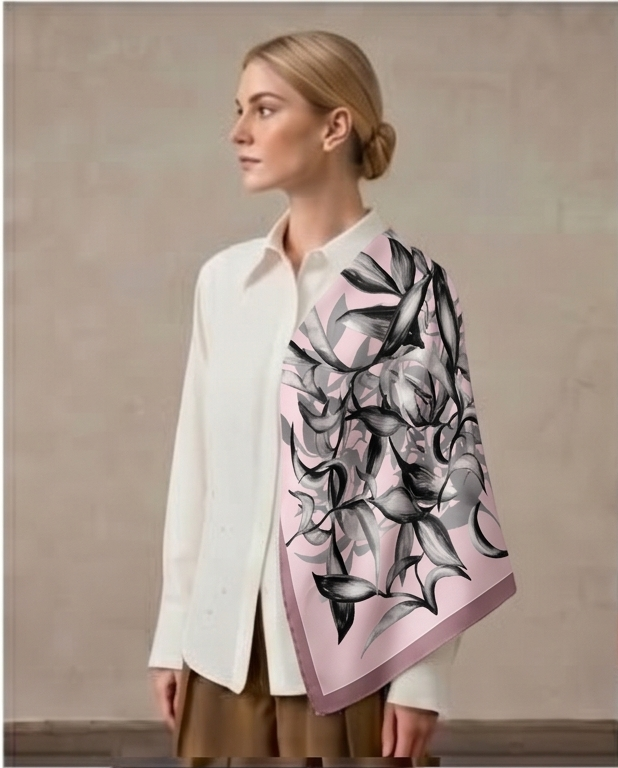 Botanical Sketch silk scarf draped full body