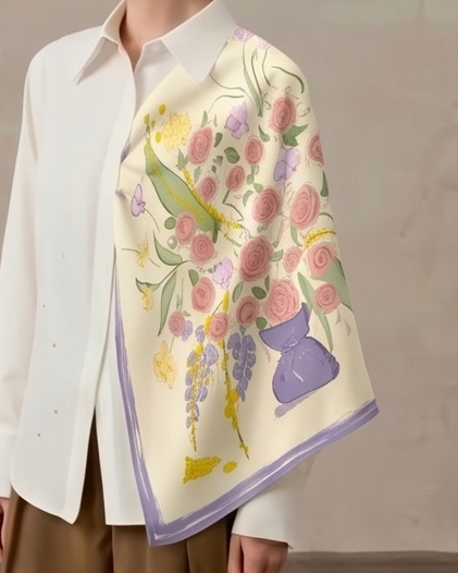 Floral Vase Garden silk scarf draped full body