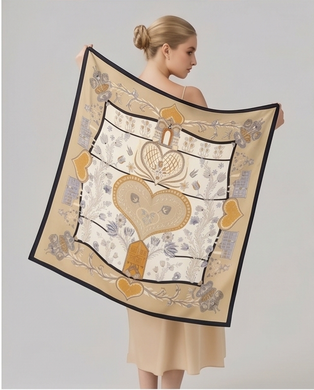 Scarf held flat to show full print