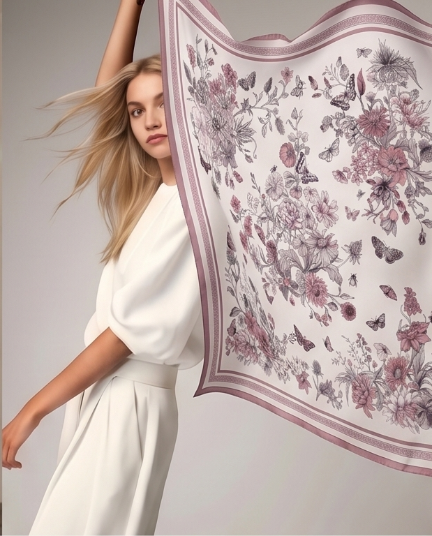 Rose Butterfly Garden scarf aerial flat lay