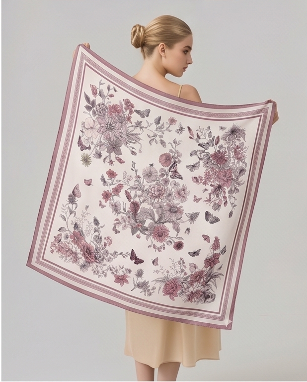 Scarf held flat to show full print